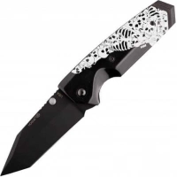 Складной нож Hogue EX-02 Tanto Custom Skulls & Bones, сталь 154CM Ceracote™ Firearm Coating, рукоять ABS-Пластик, черно-белый купить в Нижний Тагиле