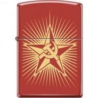 Зажигалка ZIPPO Серп и Молот на Звезде, латунь/сталь с покрытием Red Matte, красная, 36x12x56 мм купить в Нижний Тагиле